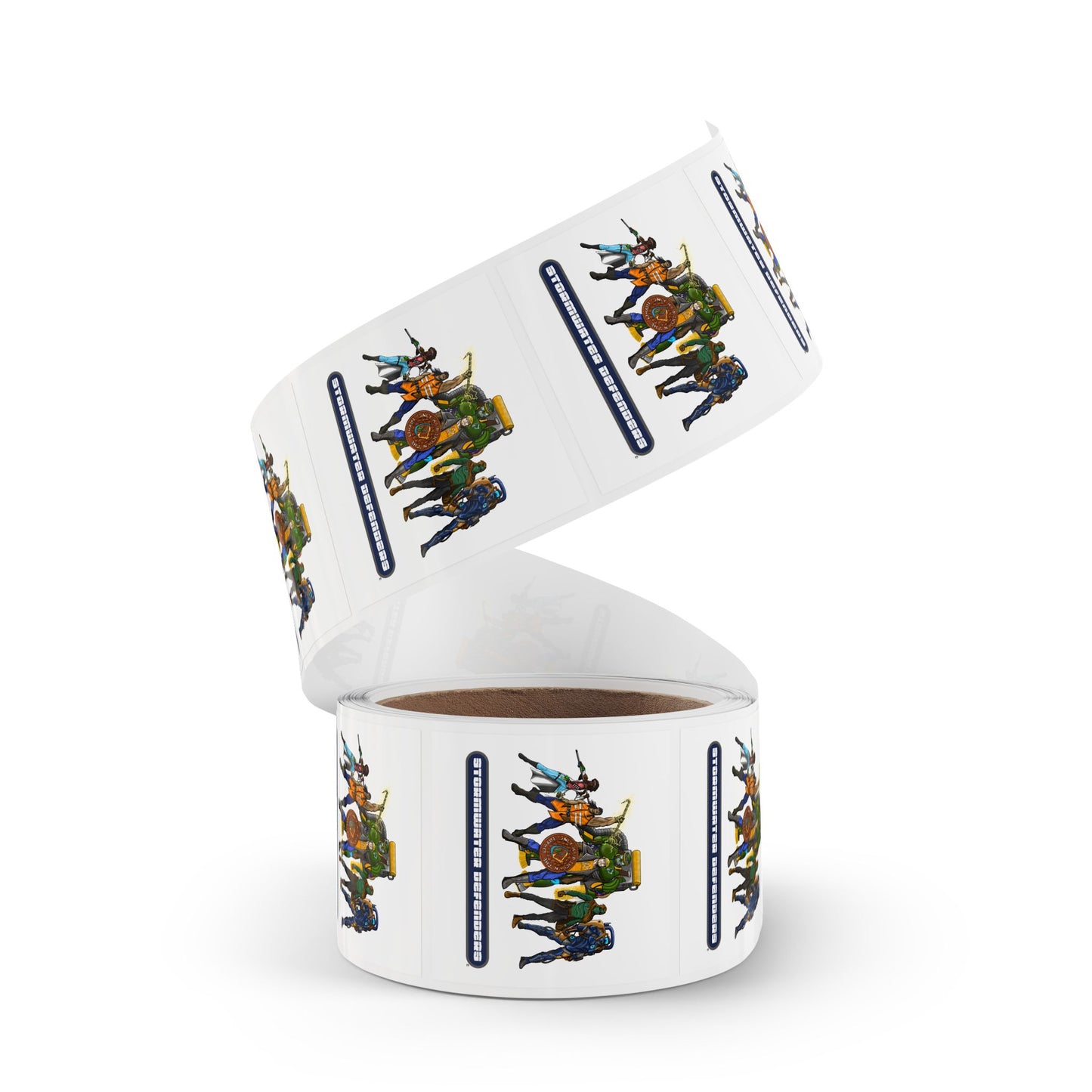 Stormwater Defenders Sticker Rolls - Fun Comic-Style Labels for Community Outreach, Teams, and Classroom Education