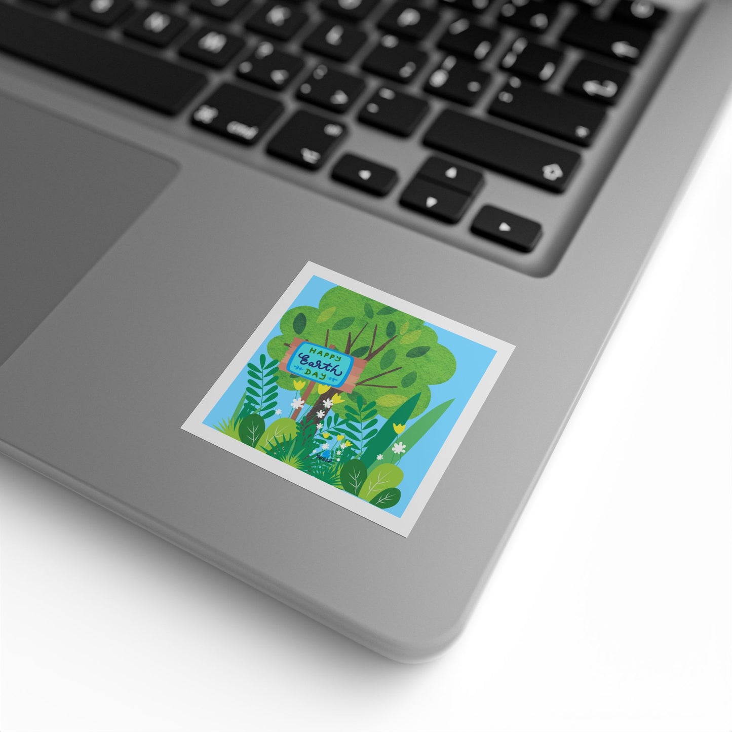 Happy Earth Day Garden Square Sticker Roll — "Happy Earth Day" Eco Celebration Labels
