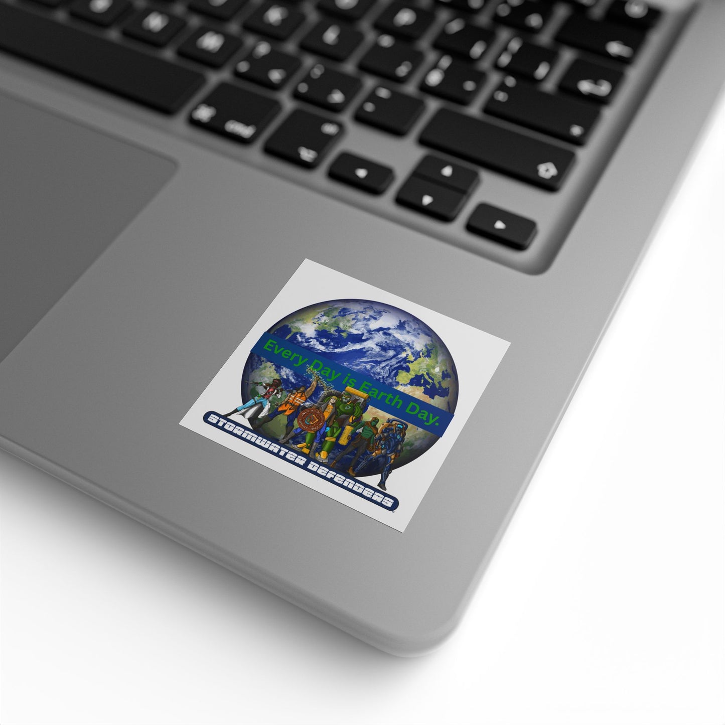 Every Day is Earth Day Stormwater Defenders Square Sticker Roll — "Happy Earth Day" Eco Celebration Labels