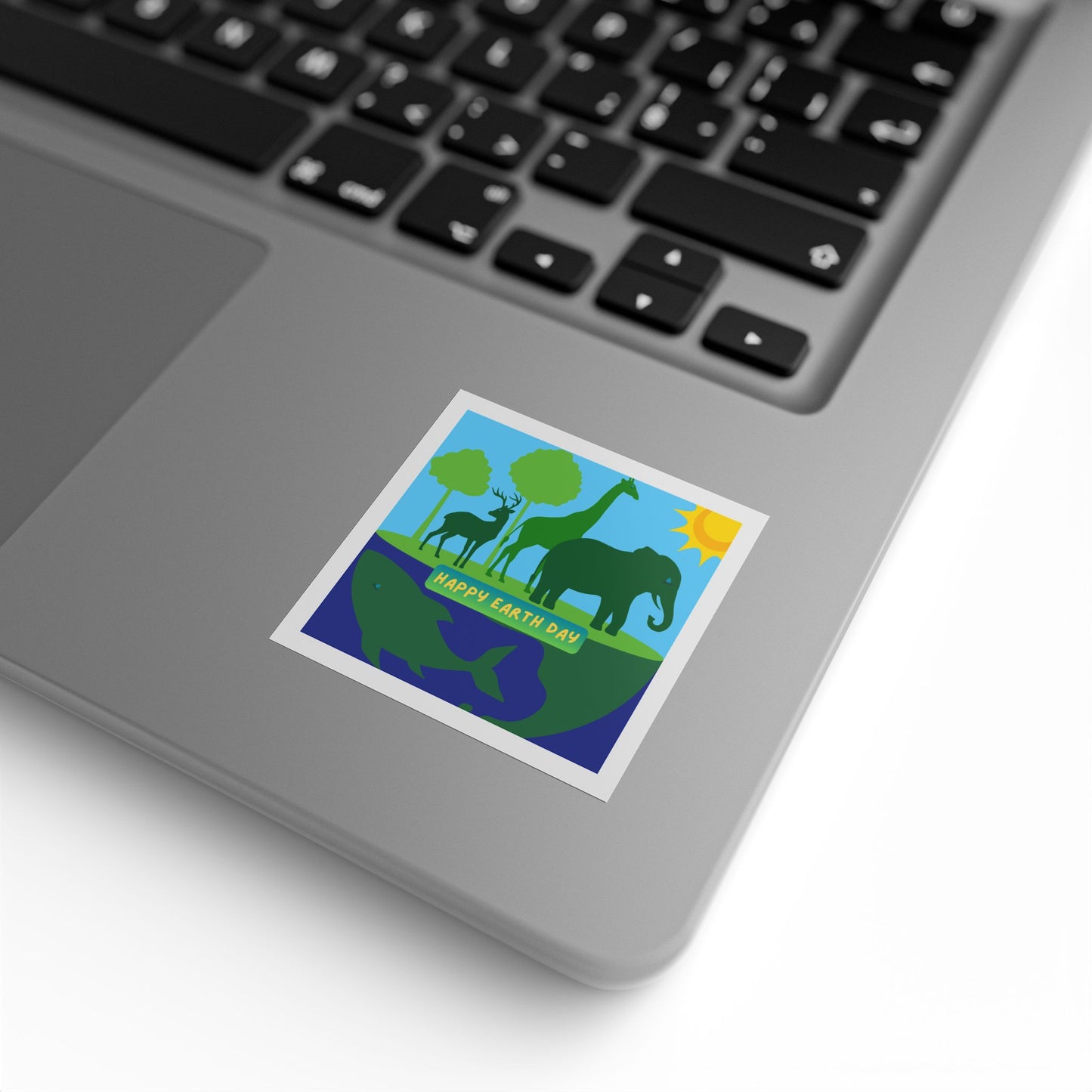 Earth Day Animals Square Sticker Roll — "Happy Earth Day" Eco Celebration Labels