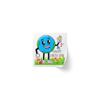 Happy Earth Day Squirrel & Birds - Square Sticker Roll — "Happy Earth Day" Eco Celebration Labels