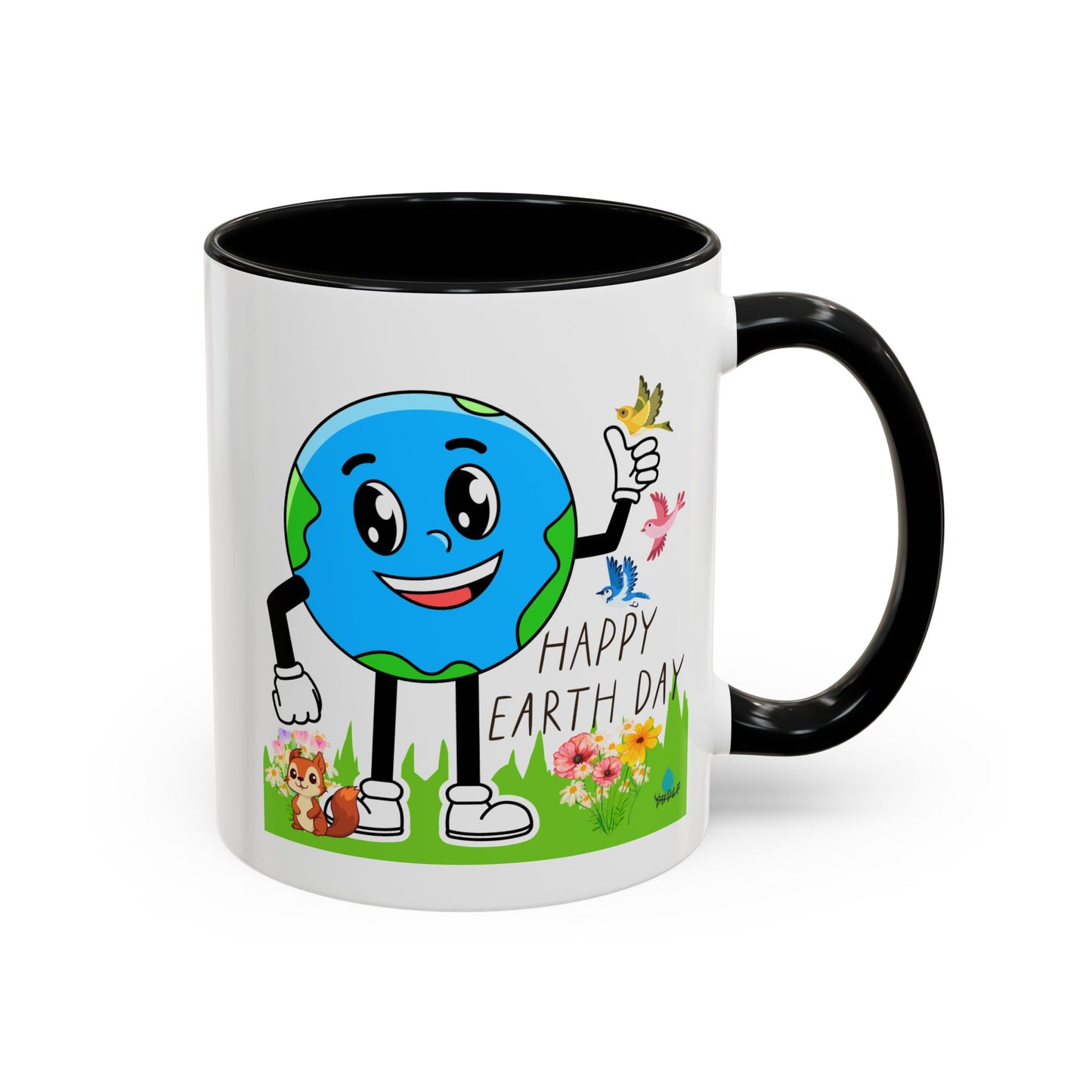 Happy Earth Day Squirrel & Birds Coffee Mug — Eco Accent Mug