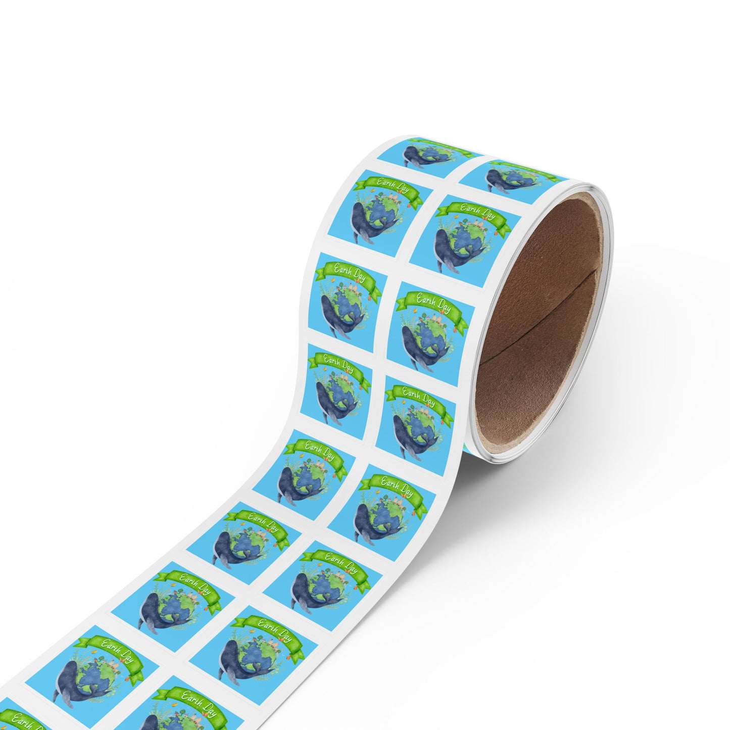 Earth Day Whale Square Sticker Roll — "Happy Earth Day" Eco Celebration Labels