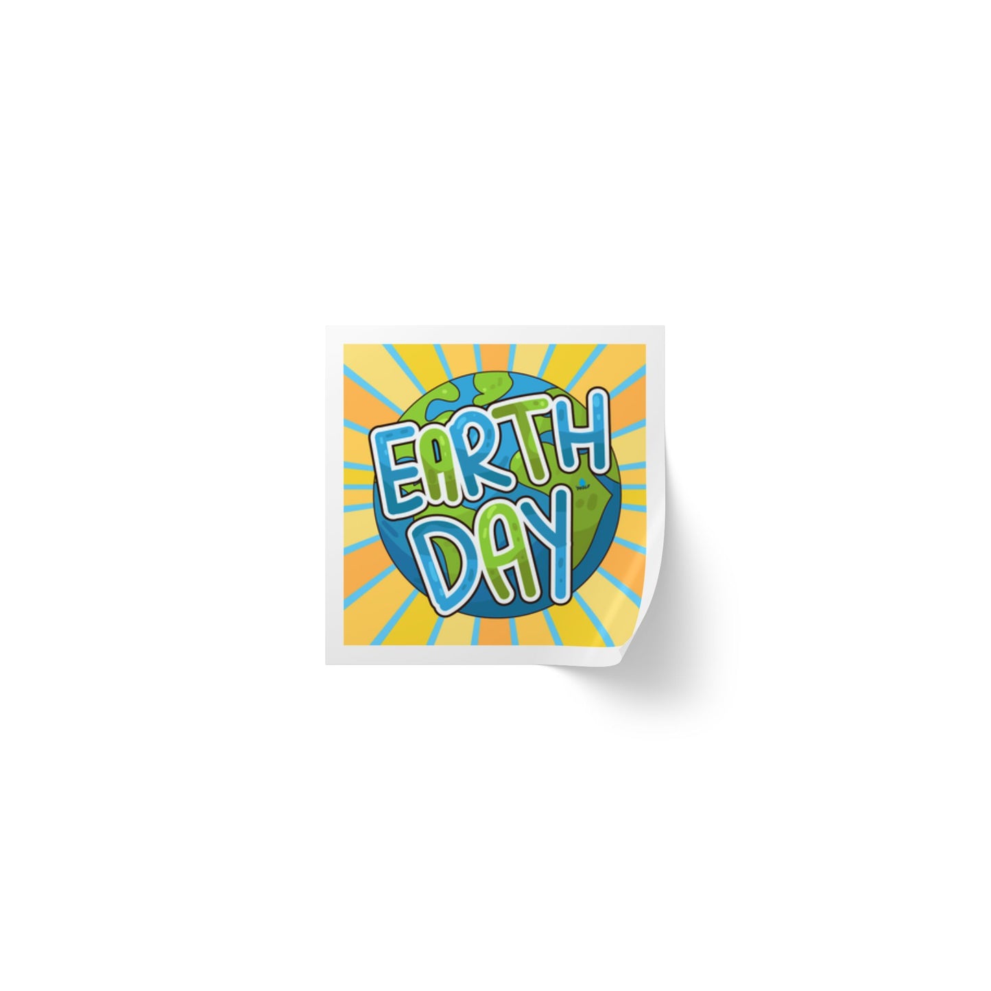 Earth Day Sunburst Square Sticker Roll — "Happy Earth Day" Eco Celebration Labels