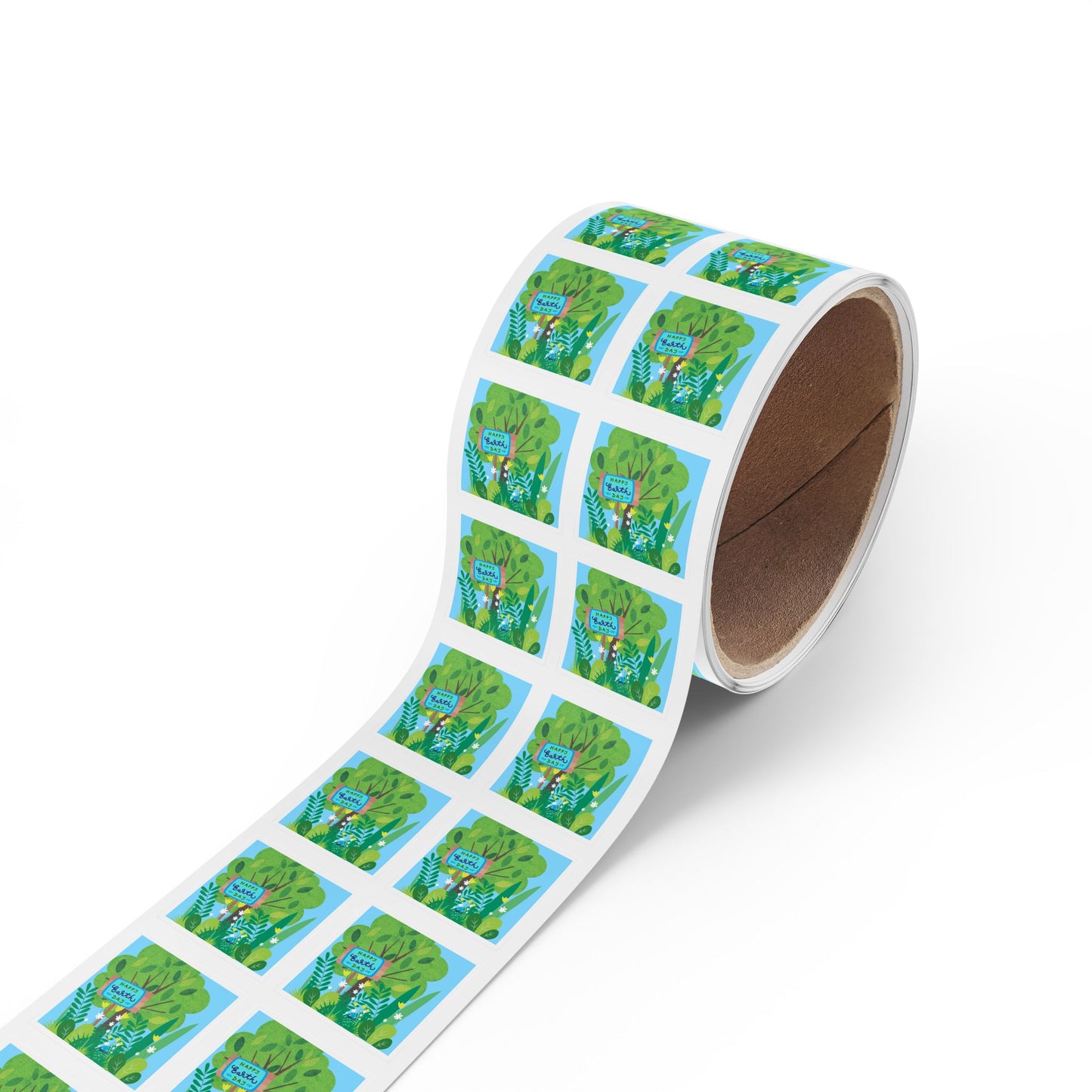 Happy Earth Day Garden Square Sticker Roll — "Happy Earth Day" Eco Celebration Labels