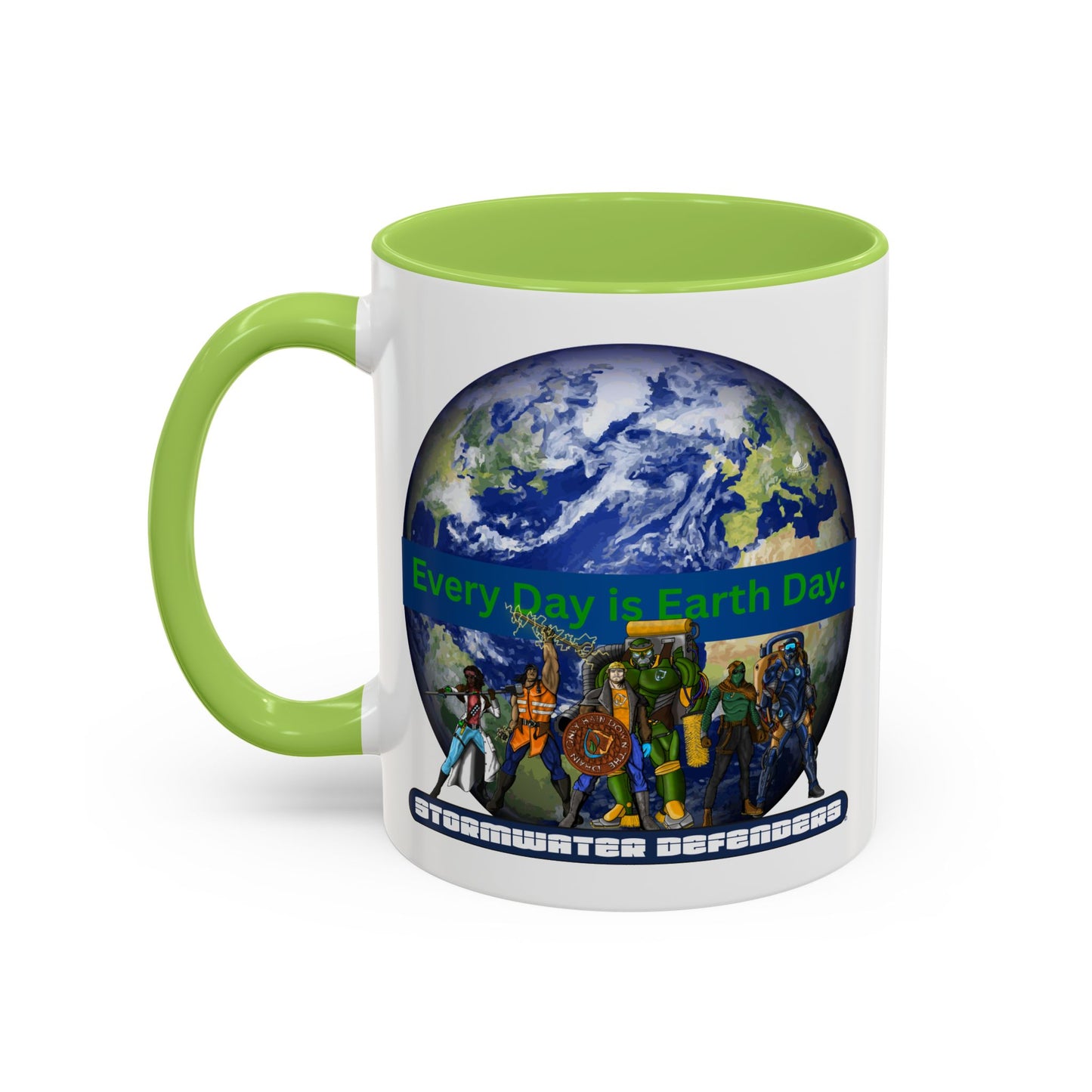 Earth Day Coffee Mug — “Every Day is Earth Day with the Stormwater Defenders” Eco Defender Accent Mug