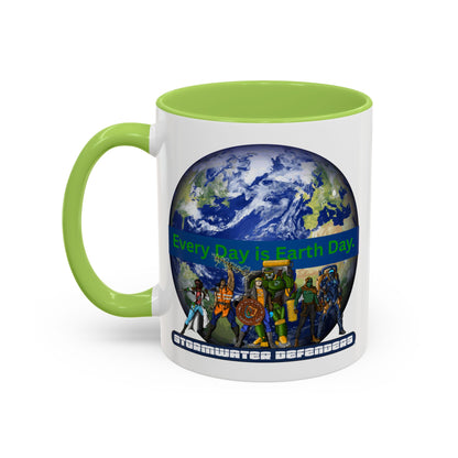 Earth Day Coffee Mug — “Every Day is Earth Day with the Stormwater Defenders” Eco Defender Accent Mug