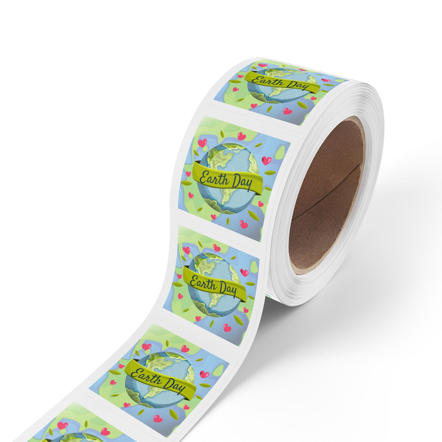 Earth Day Hearts Square Sticker Roll — "Happy Earth Day" Eco Celebration Labels