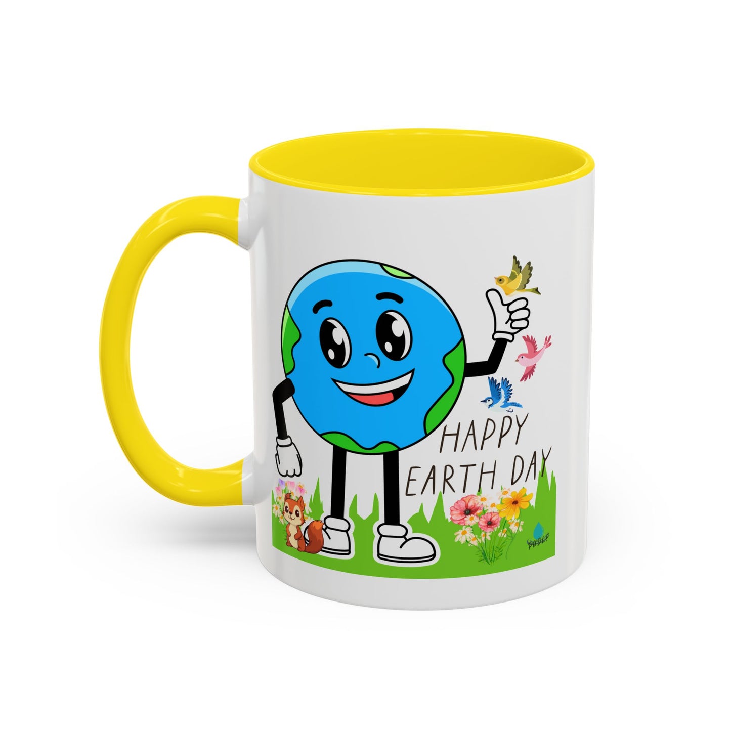 Happy Earth Day Squirrel & Birds Coffee Mug — Eco Accent Mug