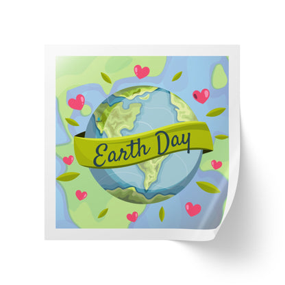 Earth Day Hearts Square Sticker Roll — "Happy Earth Day" Eco Celebration Labels