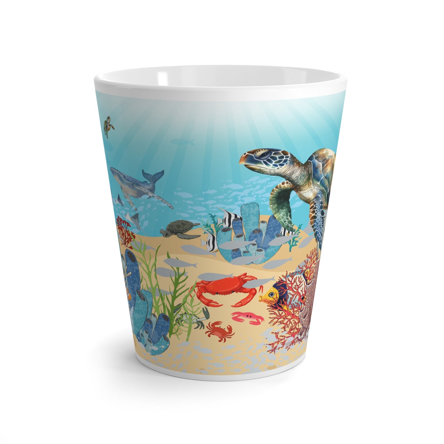 Latte Mug — Underwater Ocean Scene with Sea Turtles, Coral & Marine Life