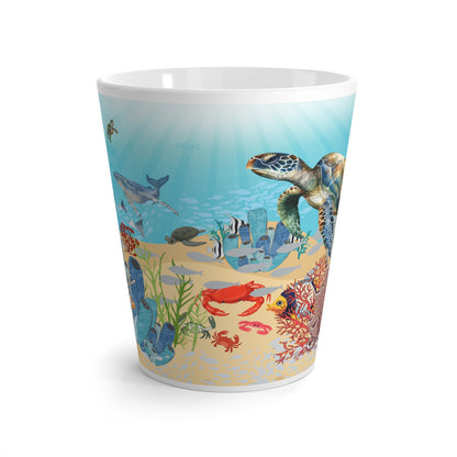 Latte Mug — Underwater Ocean Scene with Sea Turtles, Coral & Marine Life
