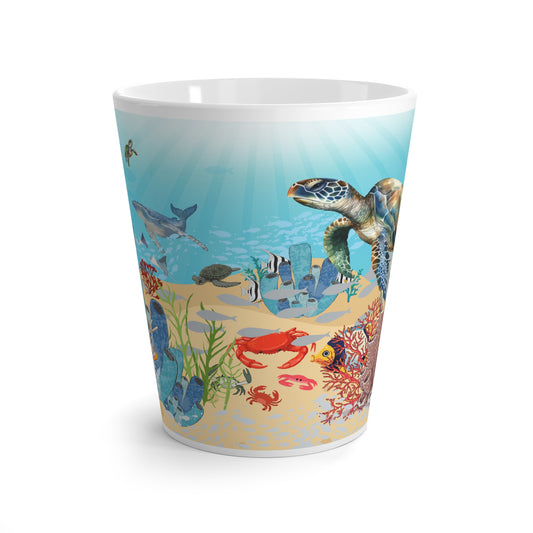 Latte Mug — Underwater Ocean Scene with Sea Turtles, Coral & Marine Life