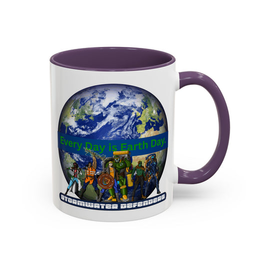 Earth Day Coffee Mug — “Every Day is Earth Day with the Stormwater Defenders” Eco Defender Accent Mug