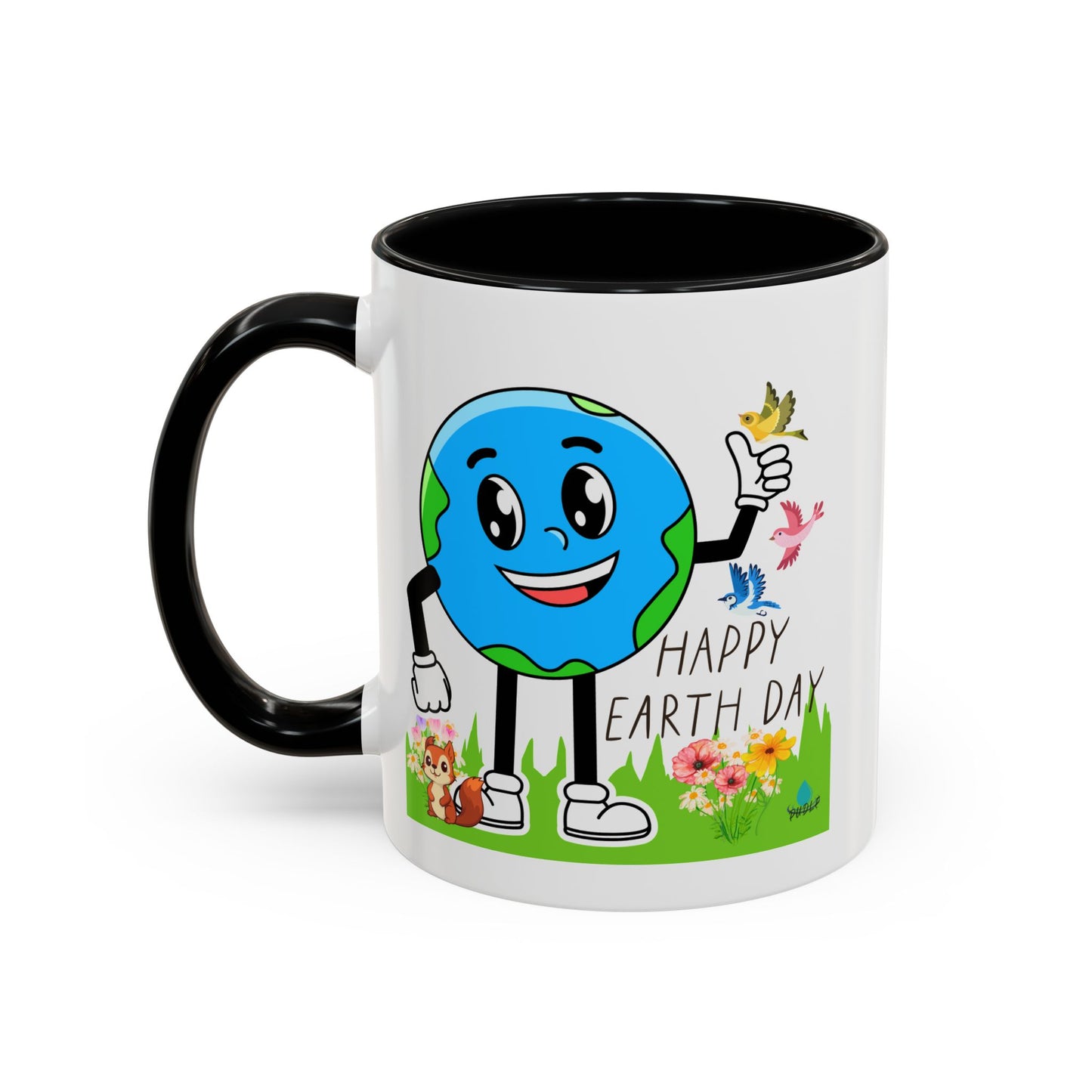 Happy Earth Day Squirrel & Birds Coffee Mug — Eco Accent Mug