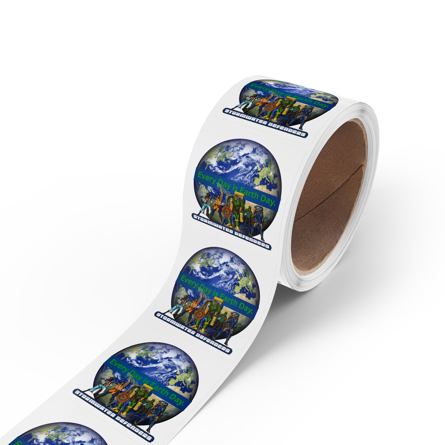 Every Day is Earth Day Stormwater Defenders Square Sticker Roll — "Happy Earth Day" Eco Celebration Labels