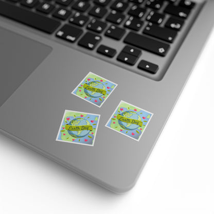 Earth Day Hearts Square Sticker Roll — "Happy Earth Day" Eco Celebration Labels