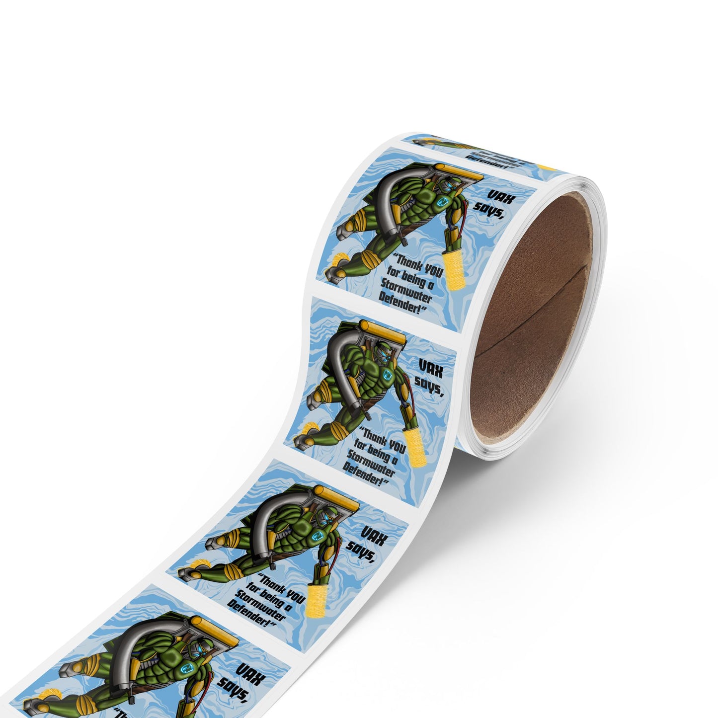 VAX Says Thank you for Being a Stormwater Defender! Square Sticker Roll — "Happy Earth Day" Eco Celebration Labels