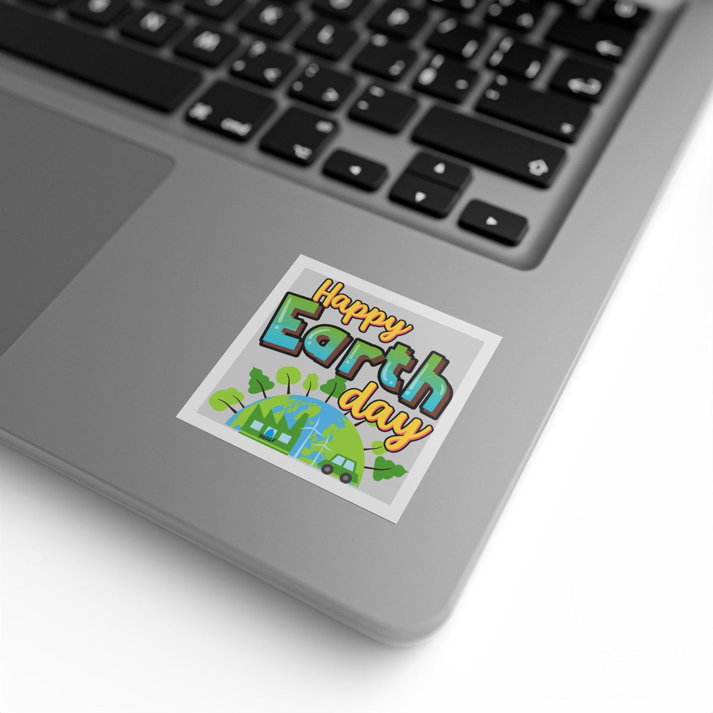 Happy Earth Day Square Sticker Roll — "Happy Earth Day" Eco Celebration Labels