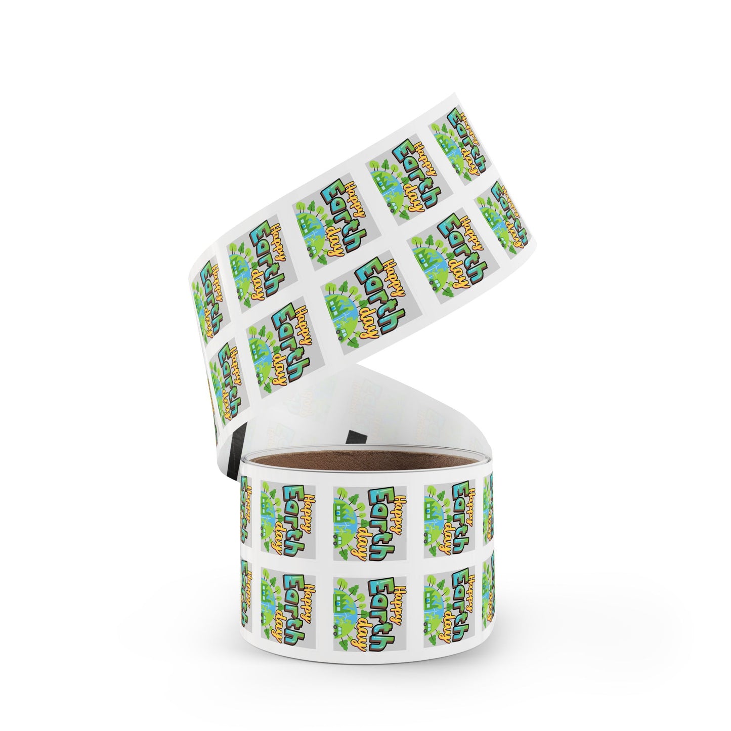 Happy Earth Day Square Sticker Roll — "Happy Earth Day" Eco Celebration Labels