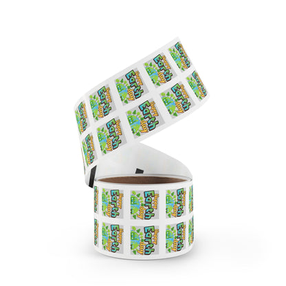 Happy Earth Day Square Sticker Roll — "Happy Earth Day" Eco Celebration Labels