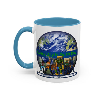 Earth Day Coffee Mug — “Every Day is Earth Day with the Stormwater Defenders” Eco Defender Accent Mug