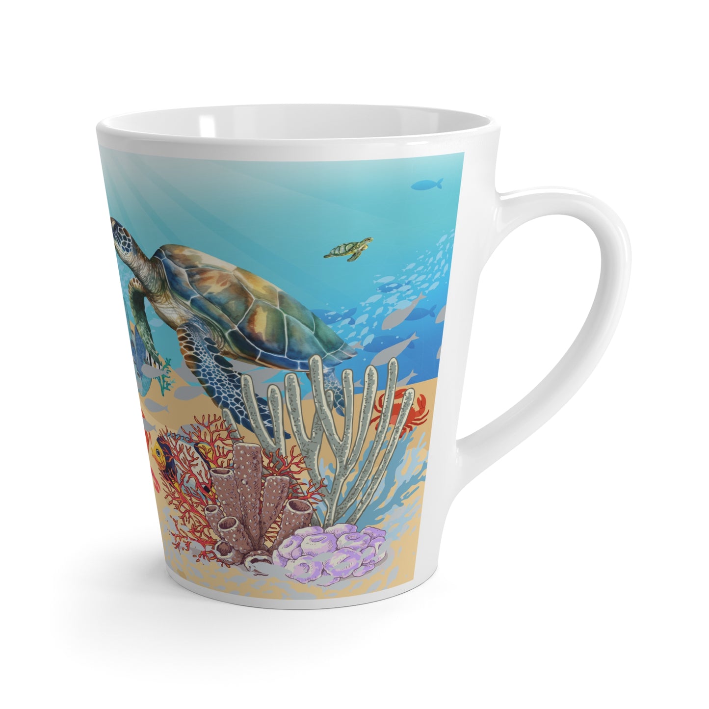 Latte Mug — Underwater Ocean Scene with Sea Turtles, Coral & Marine Life