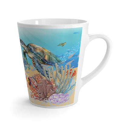 Latte Mug — Underwater Ocean Scene with Sea Turtles, Coral & Marine Life