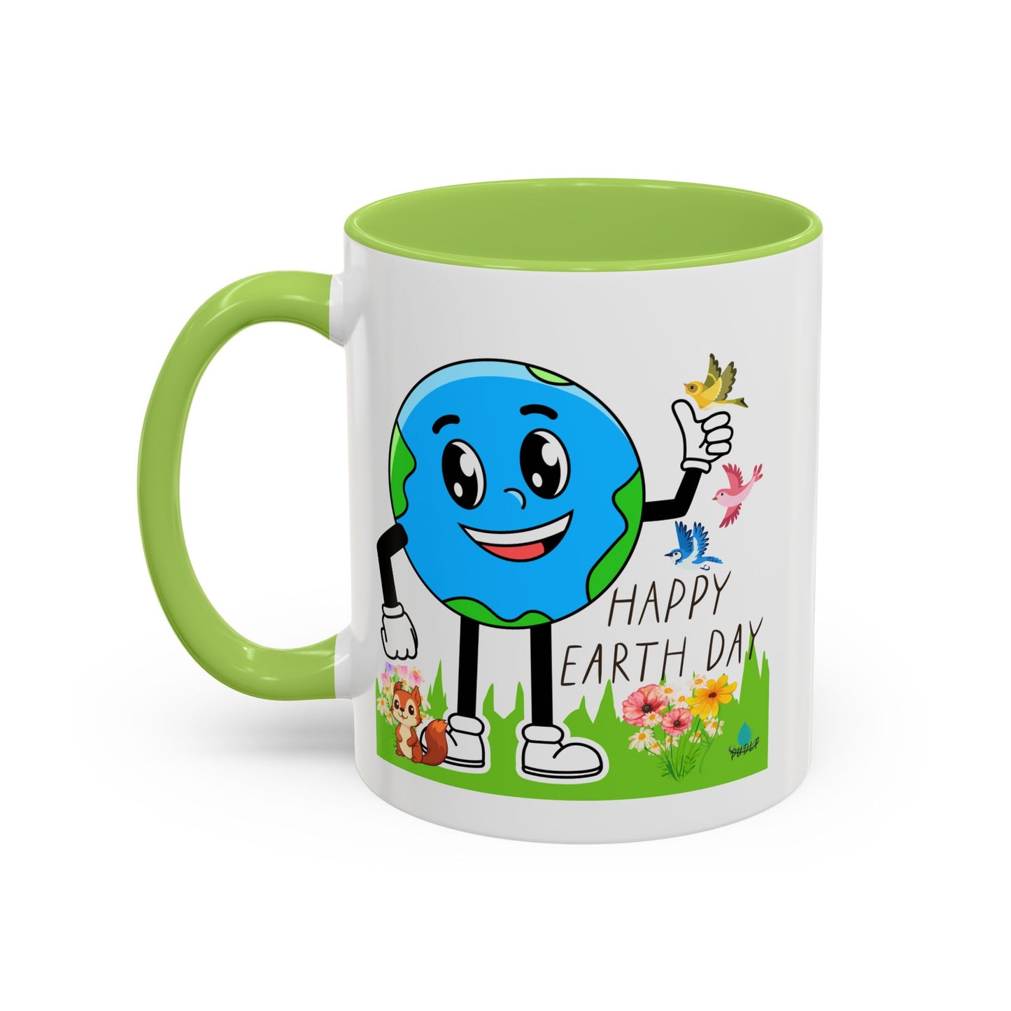 Happy Earth Day Squirrel & Birds Coffee Mug — Eco Accent Mug