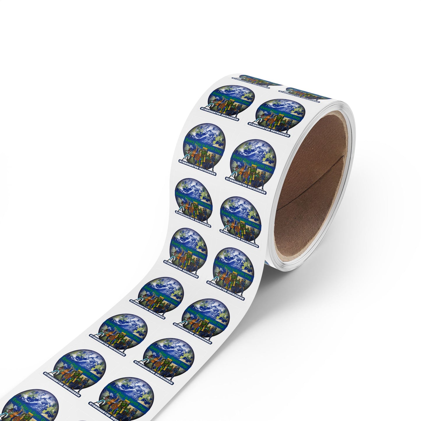 Every Day is Earth Day Stormwater Defenders Square Sticker Roll — "Happy Earth Day" Eco Celebration Labels