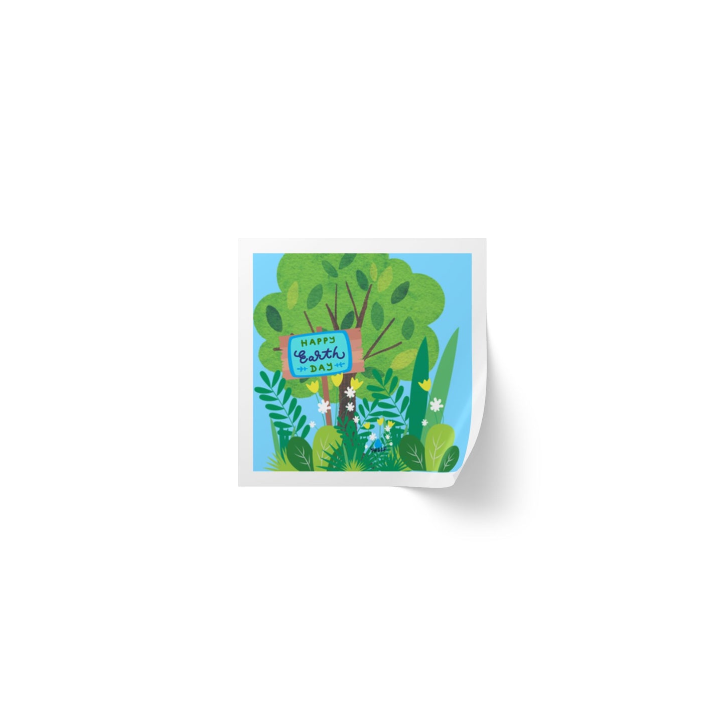Happy Earth Day Garden Square Sticker Roll — "Happy Earth Day" Eco Celebration Labels