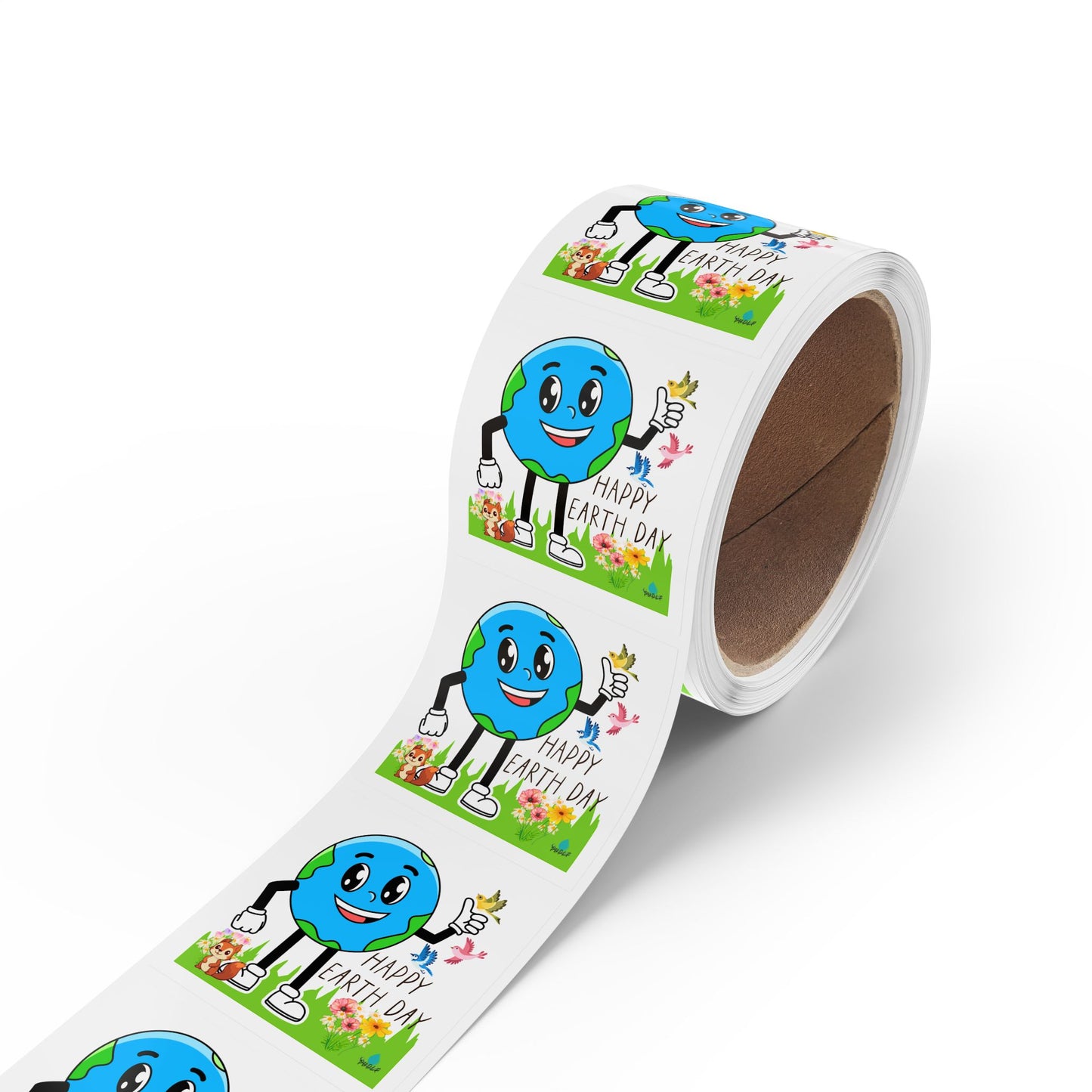 Happy Earth Day Squirrel & Birds - Square Sticker Roll — "Happy Earth Day" Eco Celebration Labels