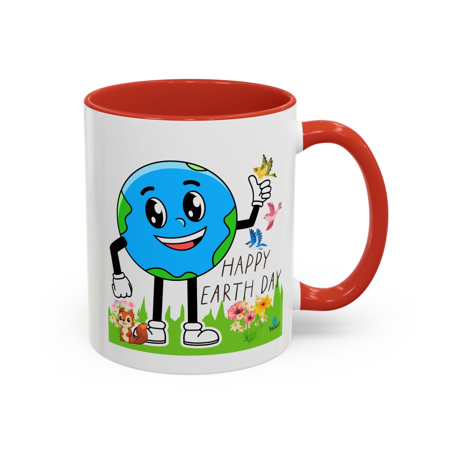 Happy Earth Day Squirrel & Birds Coffee Mug — Eco Accent Mug