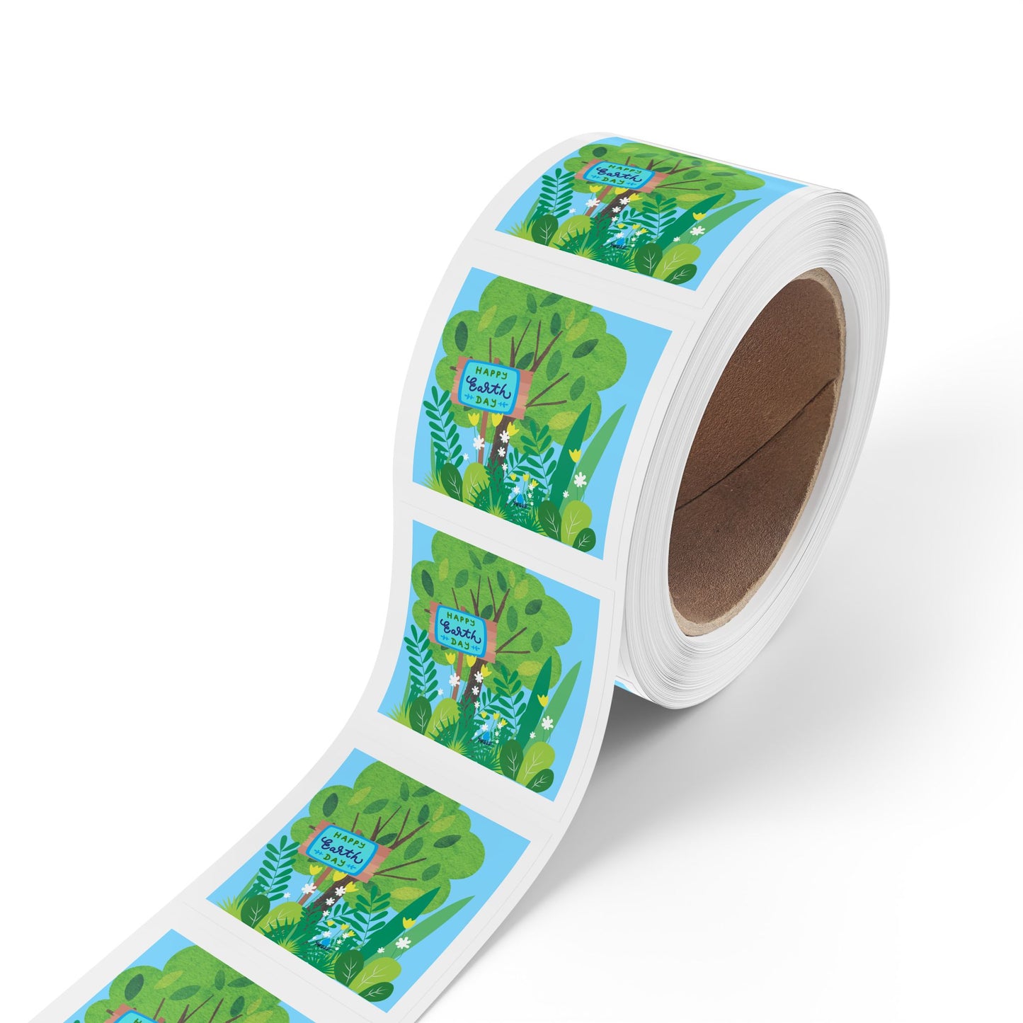 Happy Earth Day Garden Square Sticker Roll — "Happy Earth Day" Eco Celebration Labels