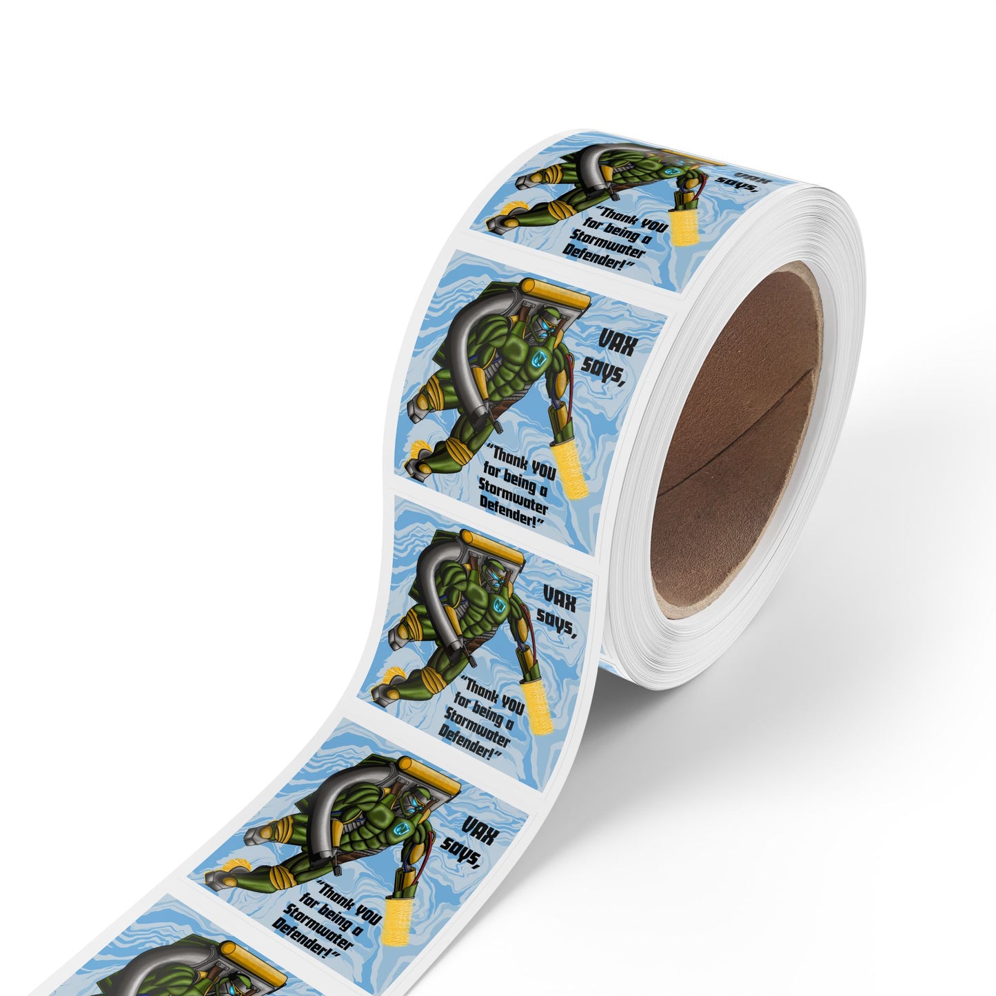 VAX Says Thank you for Being a Stormwater Defender! Square Sticker Roll — "Happy Earth Day" Eco Celebration Labels