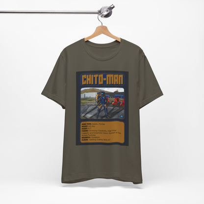 Chito-Man Trading Card Graphic Tee - Unisex Jersey Short Sleeve Shirt for Fans of Adventure and Training