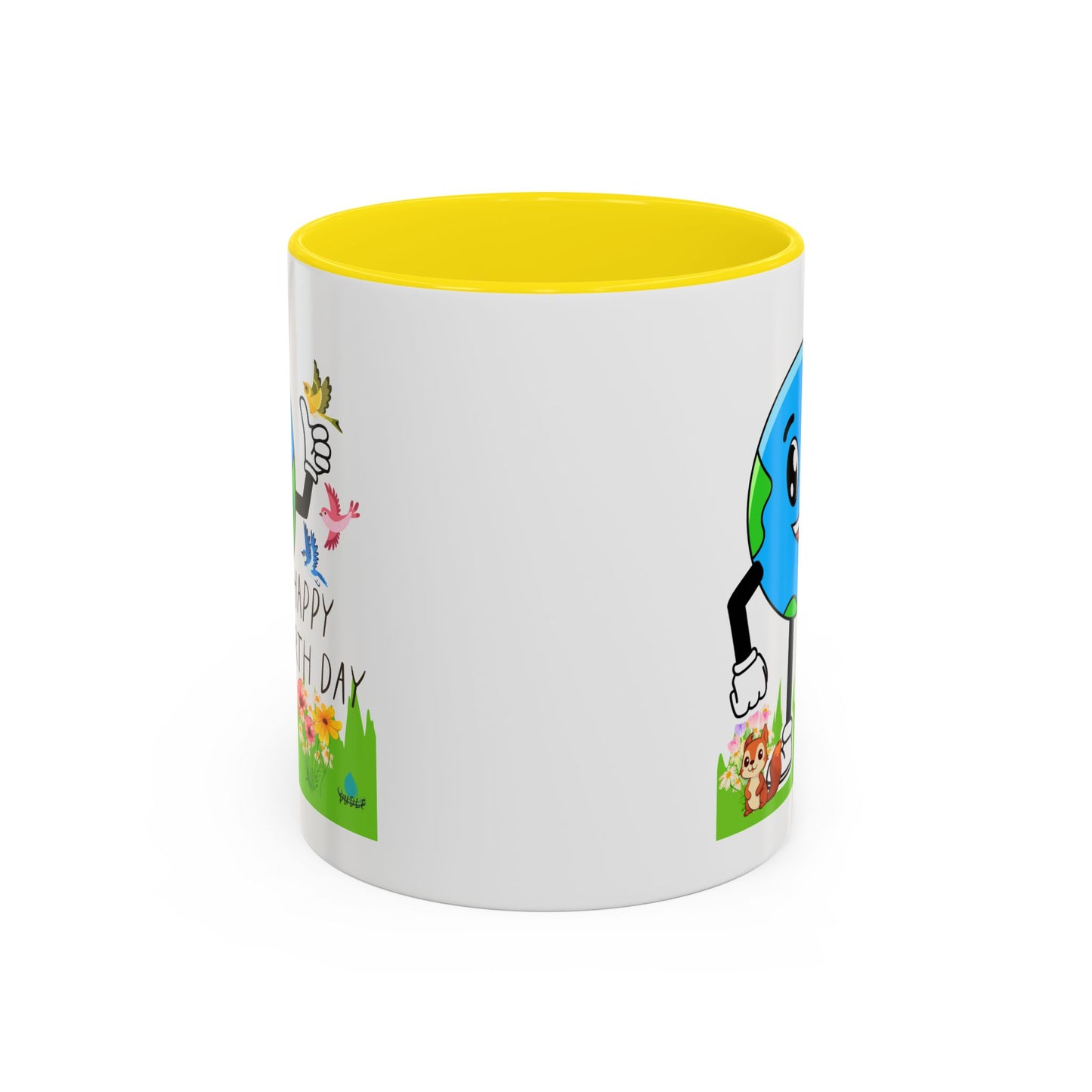 Happy Earth Day Squirrel & Birds Coffee Mug — Eco Accent Mug