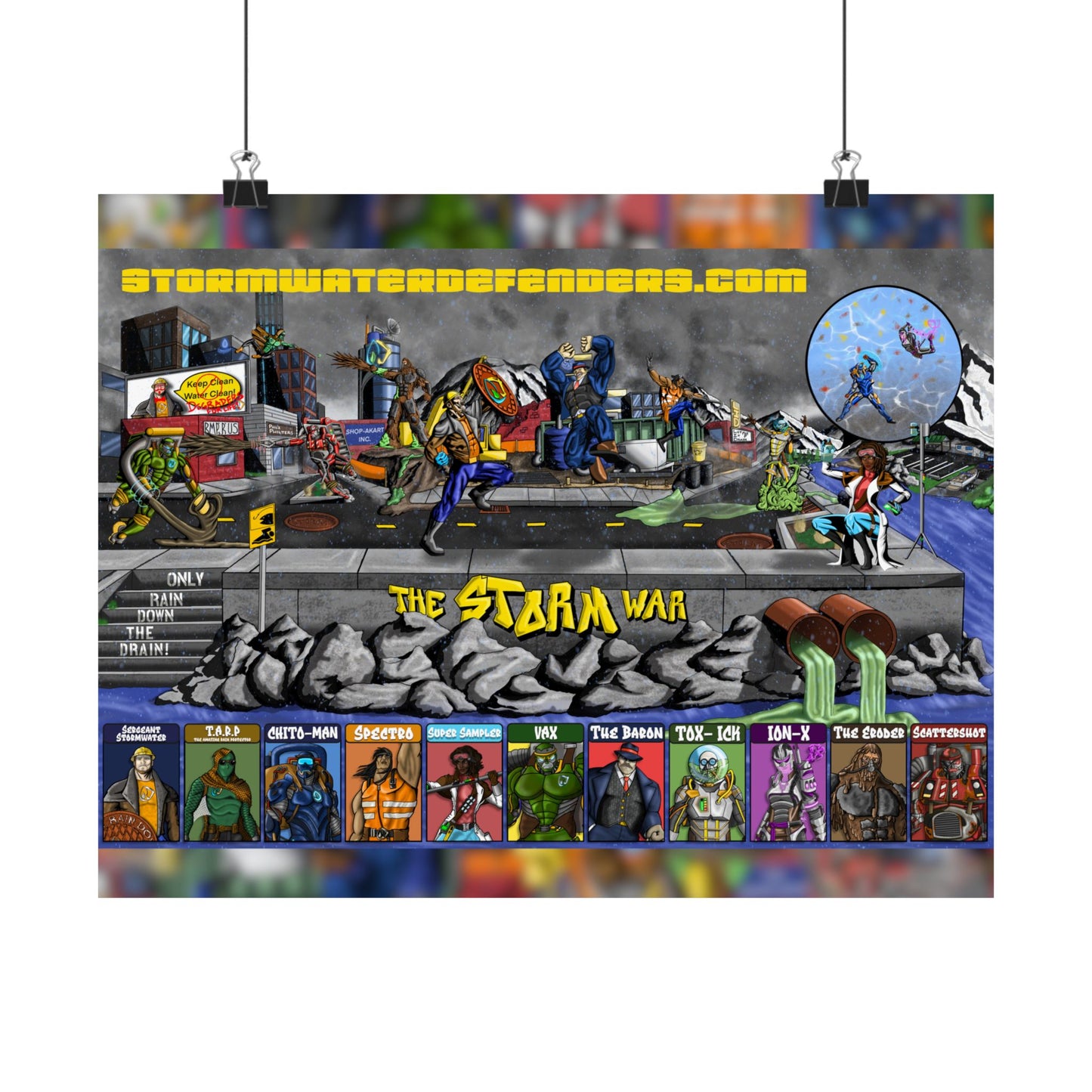 The Storm War - Stormwater Defenders Battle The Degraders Art - Satin Poster (210gsm)