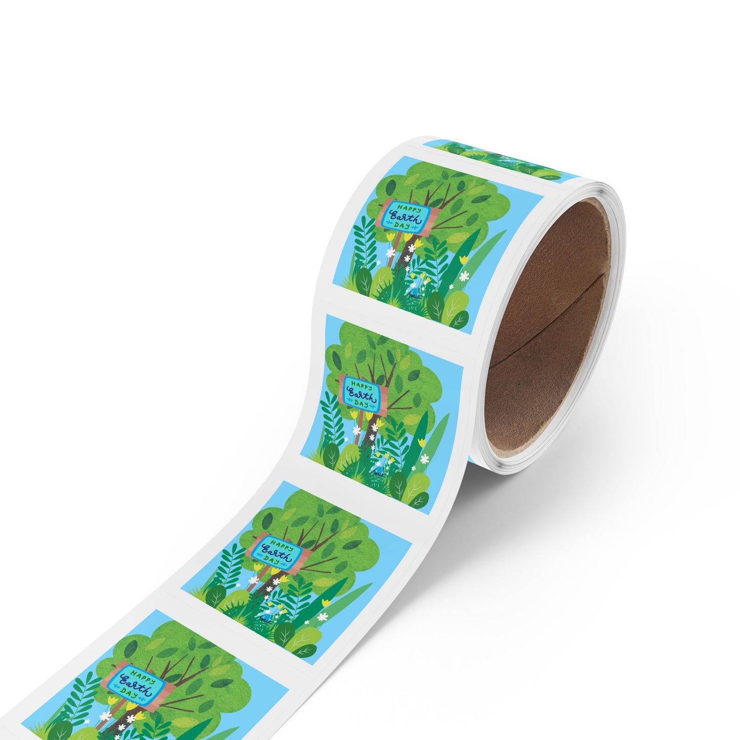 Happy Earth Day Garden Square Sticker Roll — "Happy Earth Day" Eco Celebration Labels