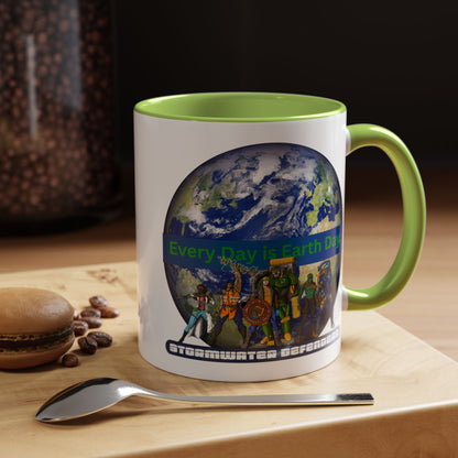 Earth Day Coffee Mug — “Every Day is Earth Day with the Stormwater Defenders” Eco Defender Accent Mug