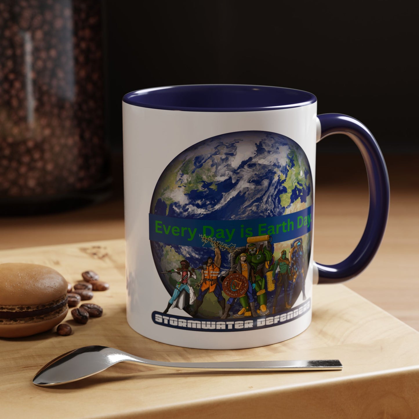 Earth Day Coffee Mug — “Every Day is Earth Day with the Stormwater Defenders” Eco Defender Accent Mug