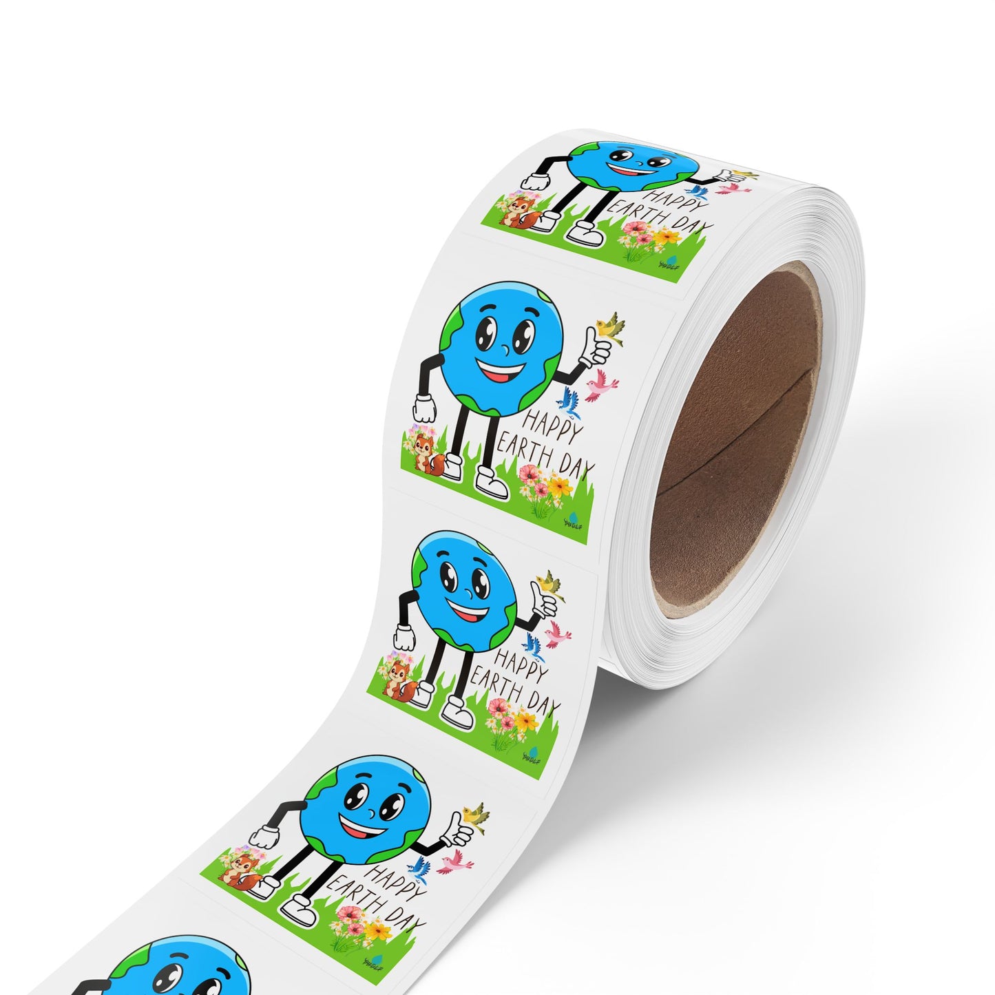 Happy Earth Day Squirrel & Birds - Square Sticker Roll — "Happy Earth Day" Eco Celebration Labels