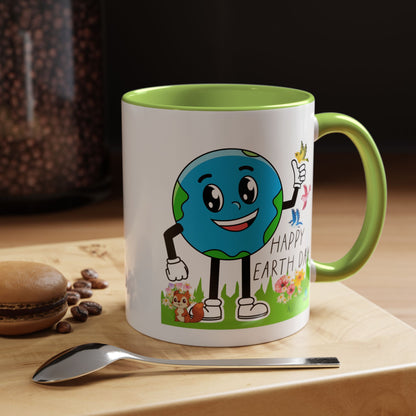 Happy Earth Day Squirrel & Birds Coffee Mug — Eco Accent Mug