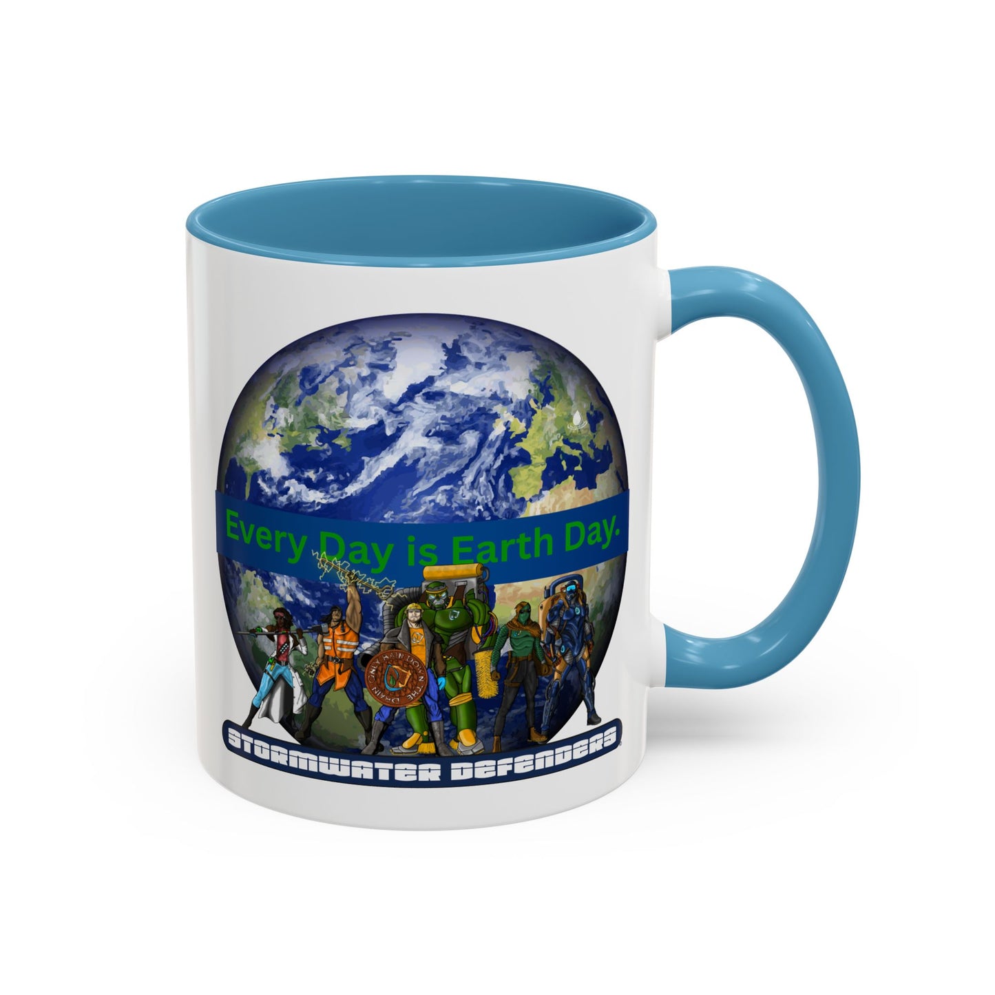 Earth Day Coffee Mug — “Every Day is Earth Day with the Stormwater Defenders” Eco Defender Accent Mug