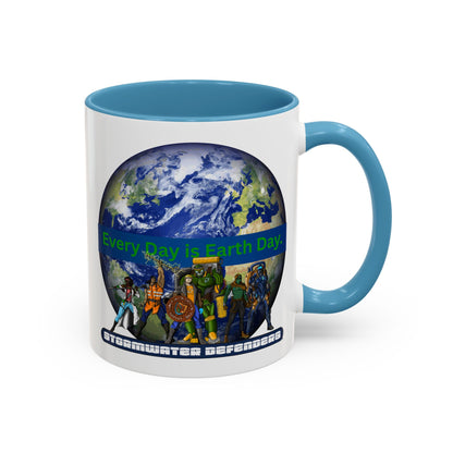 Earth Day Coffee Mug — “Every Day is Earth Day with the Stormwater Defenders” Eco Defender Accent Mug