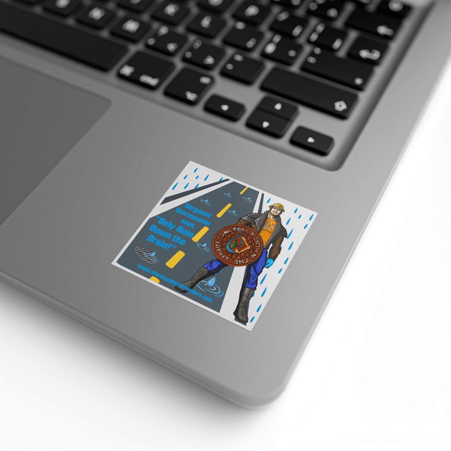 Sergeant Stormwater Says "Only Rain Down the Drain! Square Sticker Roll — Eco Celebration Labels