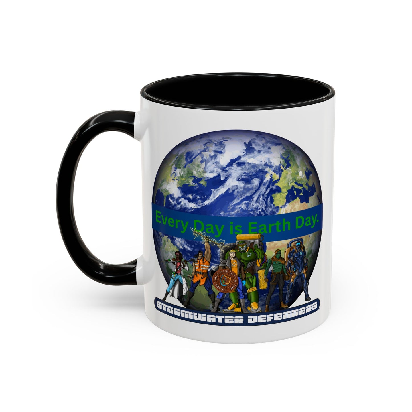 Earth Day Coffee Mug — “Every Day is Earth Day with the Stormwater Defenders” Eco Defender Accent Mug