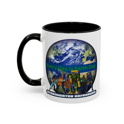 Earth Day Coffee Mug — “Every Day is Earth Day with the Stormwater Defenders” Eco Defender Accent Mug