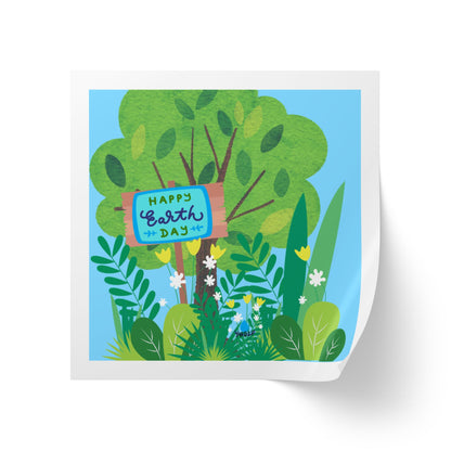 Happy Earth Day Garden Square Sticker Roll — "Happy Earth Day" Eco Celebration Labels