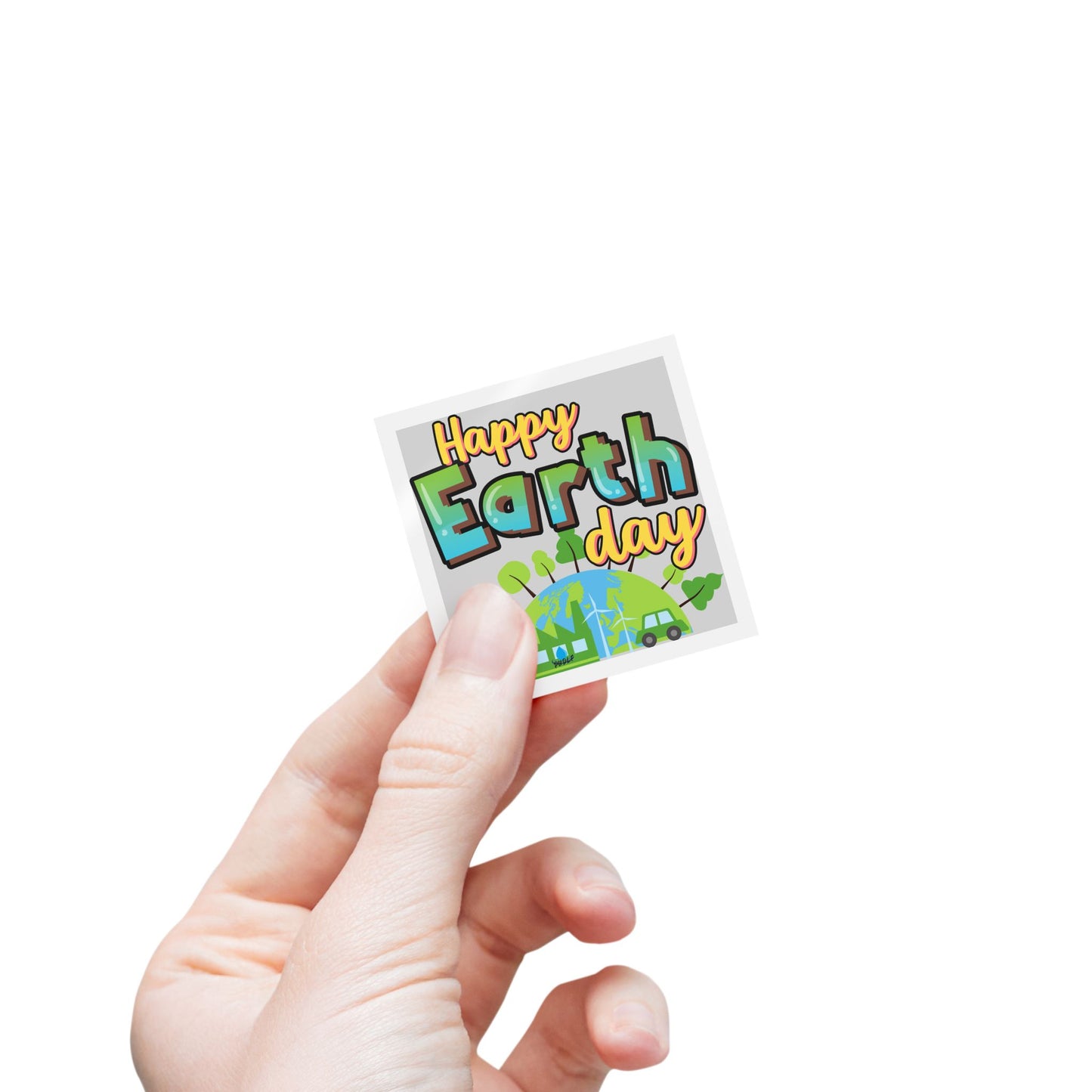 Happy Earth Day Square Sticker Roll — "Happy Earth Day" Eco Celebration Labels